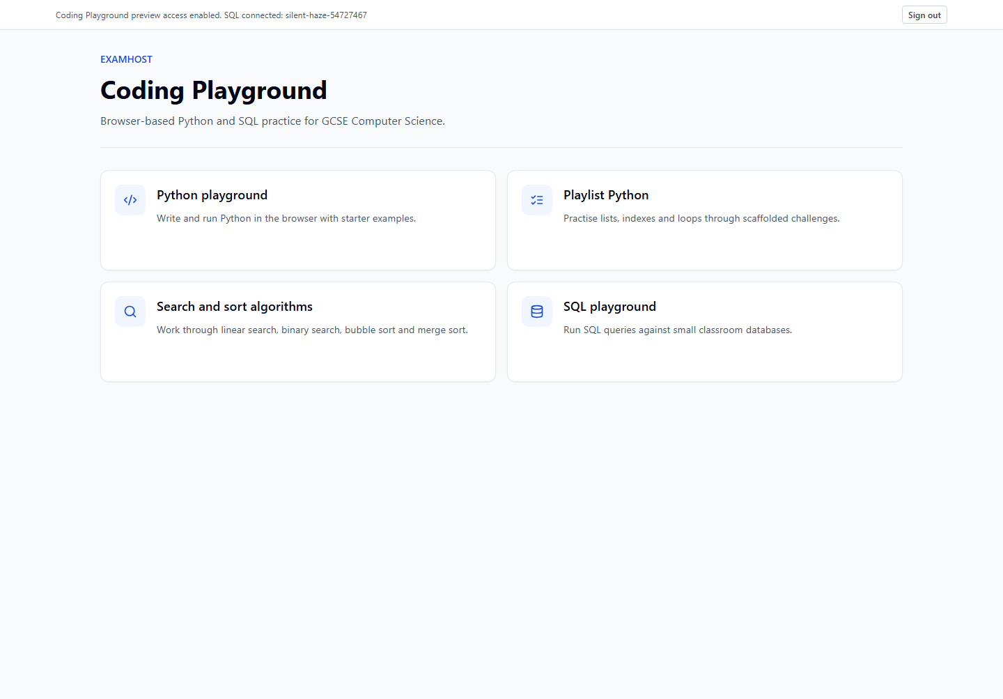Coding Playground deployed screenshot